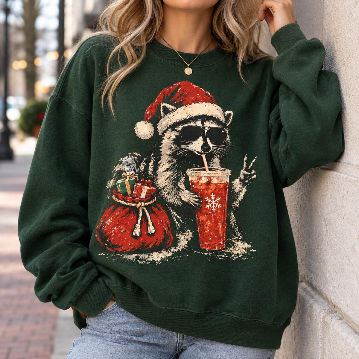Christmas Raccoon Drinking Iced Coffee Sweatshirt, Xmas Animal Lover Gift, Raccoon Coffee Shirt, Cozy Winter Christmas Gift 4
